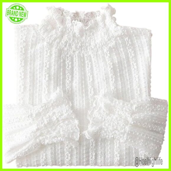 Tops - Sheer Lace Blouse Long Sleeve Mock Neck Floral Top Layering